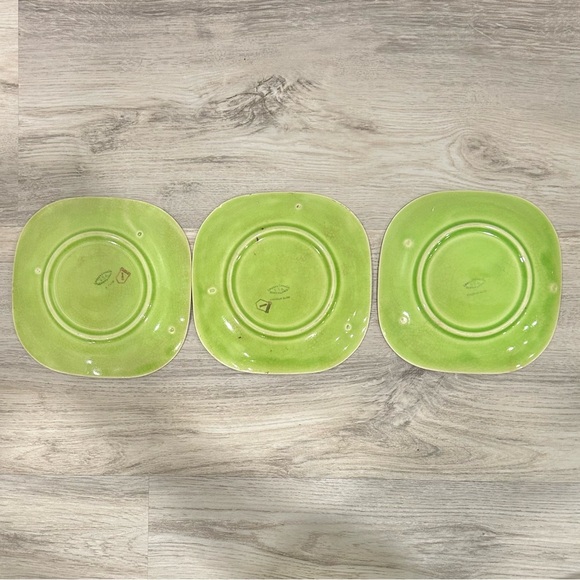 Vintage Emerald Glow Limoges China USA Made 6” Green Floral Plates Set Of 3 - Picture 3 of 6